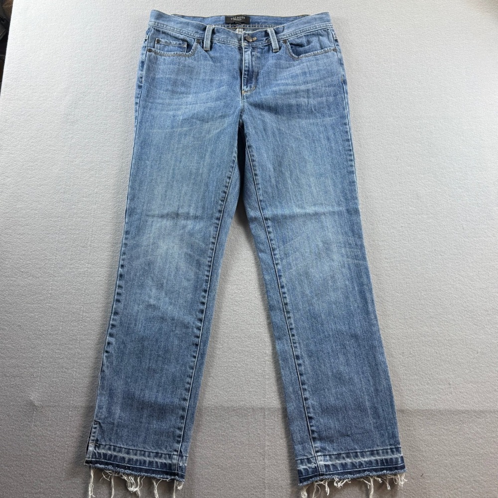 Talbots Jeans Women 8 Blue Frayed Hem Straight Leg Zipper Pockets